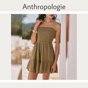 Anthropologie Marisol Smocked Mini Dress Strapless Gauzy Green XXS